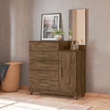 Cômoda Sapateira 5 gavetas com Espelho Lisboa - Castanho Wood