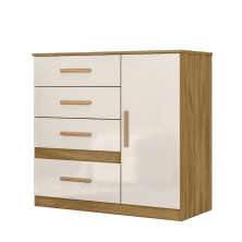 Comoda Venus Quarto com 4 Gavetas e 1 Porta Freijo/Off White