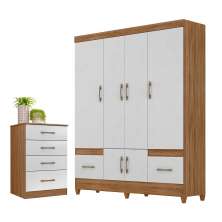 Conjunto Guarda Roupa e Cômoda Gokyo Naturale Branco