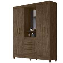 Guarda Roupa 4 Portas Com Espelho 8313 Castanho Wood Moval