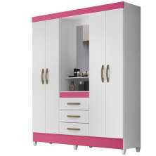 Guarda Roupa 4 Portas Com Espelho 8314 Branco Rosa Moval