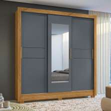 Guarda Roupa Casal 3 Portas Deslizantes com Espelho 2 Gavetas Bahamas - Freijo / Cinza