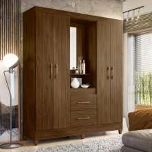 Guarda Roupa Casal 4 Portas 2 Gavetas Niteroi - Nogueira