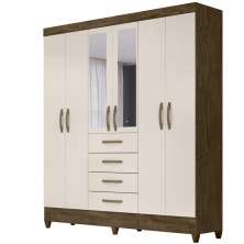 Guarda Roupa Casal 6 Portas Com Espelho 8963 Castanho Wood Off White Moval