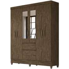 Guarda Roupa Casal 6 Portas Com Espelho 8993 Castanho Wood Moval