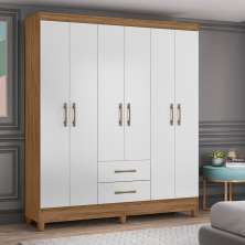 Guarda Roupa Casal 6 portas e 2 gavetas Naturale / Branco Panamá - Moval