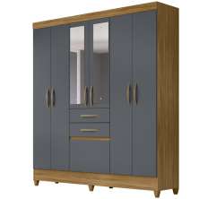 Guarda Roupa Casal 7 Portas Com Espelho 8970 Freijo Cinza Moval