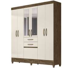 Guarda Roupa Casal 7 Portas Com Espelho 8973 Castanho Wood Off White Moval