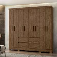 Guarda Roupa Casal 8 Portas com 4 gavetas Belem - Castanho Wood