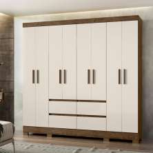 Guarda Roupa Casal 8 Portas com 4 gavetas Belem - Castanho Wood / Off White