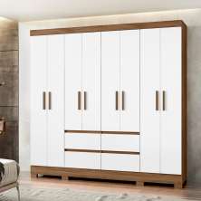 Guarda Roupa Casal 8 Portas com 4 gavetas Naturale / Branco Belem - Moval