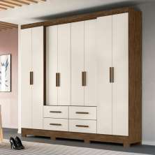 Guarda Roupa Casal 8 portas 4 gavetas Castanho Wood / Baunilha San Lorenzo Plus - Moval