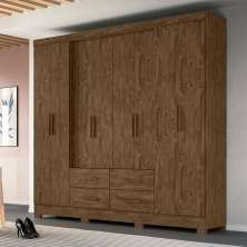 Guarda Roupa Casal 8 portas 4 gavetas Castanho Wood San Lorenzo Plus - Moval