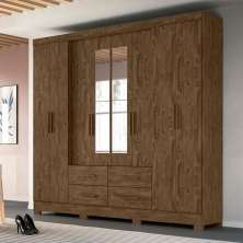 Guarda Roupa Casal 8 portas espelho 4 gavetas San Lorenzo Plus - Castanho Wood