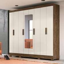 Guarda Roupa Casal com 8 portas com espelho 4 gavetas Diplomata - Castanho Wood / Baunilha