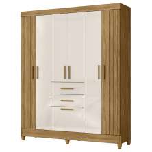 Guarda Roupa Malta Quarto Casal com 6 Portas e 2 Gavetas Freijo/Off White