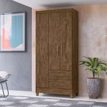 Guarda Roupa Solteiro 3 portas 2 gavetas Lima - Castanho Wood