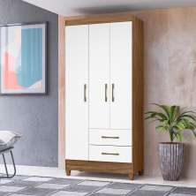 Guarda Roupa Solteiro 3 portas 2 gavetas Naturale / Branco Lima - Moval