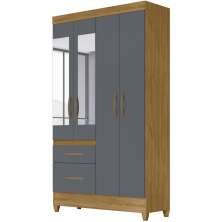 Guarda Roupa Solteiro 4 Portas Com Espelho 8520 Freijo Cinza Moval