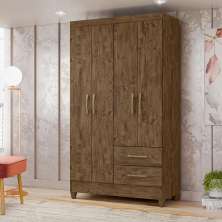 Guarda Roupa Solteiro 4 portas 2 gavetas Chile - Castanho Wood