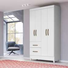 Guarda Roupa Solteiro 4 portas 2 gavetas Madri - Branco / Rosa / Azul / Lilas Flex