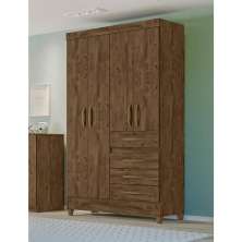 Guarda Roupa Solteiro 4 portas 4 gavetas Castanho Wood Sobral - Moval