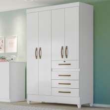 Guarda Roupa Solteiro 4 portas 4 gavetas Sobral - Branco / Rosa / Azul / Lilas Flex