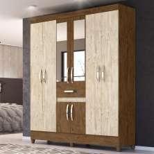 Guarda Roupa Steven Castanho Wood Avelã Wood com Espelho
