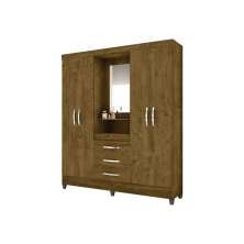 Guarda Roupa de Casal Capri 04 Portas e 03 Gavetas Castanho Wood - Moval