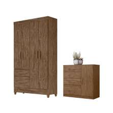 Jogo Gaveteiro e Roupeiro Taiti Castanho Wood