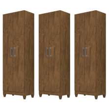 Kit 3 Armários Organizadores Multiuso Íris 2 Portas Castanho Wood - Moval