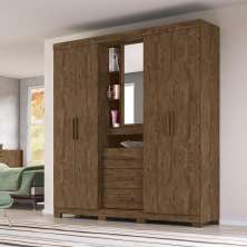 Roupeiro 5 Portas Lomond Com Espelho Castanho Wood