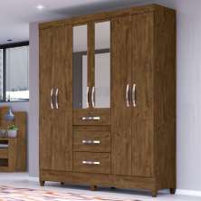 Roupeiro 6 Portas Andy Castanho Wood com Espelho