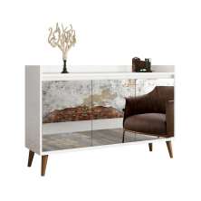 Balcao Buffet Retrô com Espelho Delta 3 Portas Branco Gloss - MoveisAqui