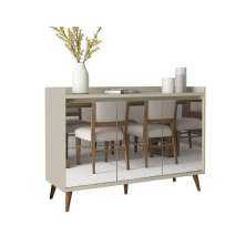 Balcao Buffet Retrô com Espelho Delta 3 Portas Off White - MoveisAqui