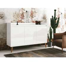 Buffet Aparador Retrô Clássico 3 Portas Branco Gloss - MoveisAqui
