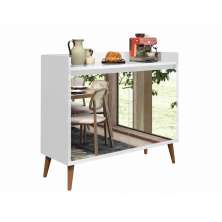 Buffet Aparador Retrô com Espelho Clássico 2 Portas Branco Gloss - MoveisAqui