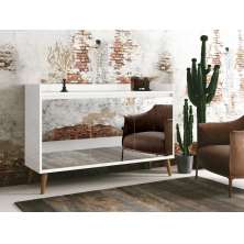 Buffet Aparador Retrô com Espelho Clássico 3 Portas Branco Gloss - MoveisAqui