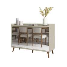 Buffet Aparador Retrô com Espelho Delux 3 Portas Off White - MoveisAqui
