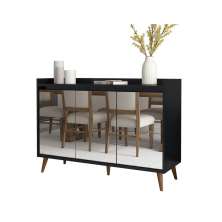 Buffet Aparador Retrô com Espelho Delux 3 Portas Preto - MoveisAqui