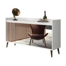 Buffet Aparador Retrô com Espelho Delux 4 Portas Branco Gloss - MoveisAqui