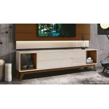 Rack para TV Delux 1.8 Off White com Natural - MoveisAqui