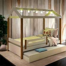 Cama Casa Elisa Branca com LED, Aux, e 02 Colchões