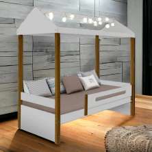 Cama Casa Solteiro Lara Branca Com Led E Colchão