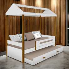 Cama Casa Solteiro Lara Branca com Auxiliar