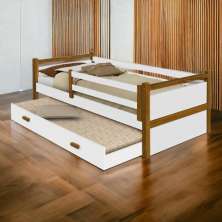 Cama Infantil Diana Branco/Mel c/ Aux, e 02 Colchões