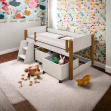Cama Paty Branco/Mel c/ 2 Nichos e Escadinha