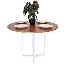 Mesa de jantar redonda Miró 110cm estilo industrial Freijó com Branco 4 lugares