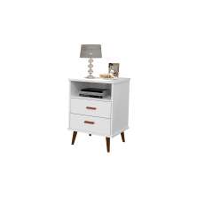 Mesa de Cabeceira ITÁLIA 2 Gavetas com Pés Retro Branco