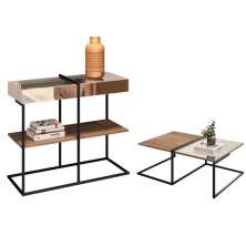 Aparador Espelhado 1 Prateleira e Mesa de Centro com Espelho Pés Metálicos Estilo Industrial Loft D09 Demolição/Preto - Mpozenato